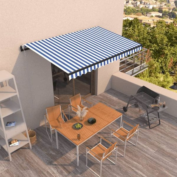 vidaXL Markise Automatisch Einziehbar 450x350 cm Blau und Weiß, 3069206