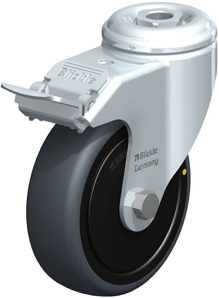 Blickle LKRA-TPA 101K-FI-ELS-FK Apparate-Lenkrolle mit Rückenloch & Feststeller, Thermoplastisches Gummi-Elastomer, Grau, 606236