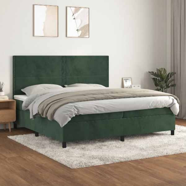 vidaXL Boxspringbett mit Matratze Dunkelgrün 200x200 cm Samt, 3142986