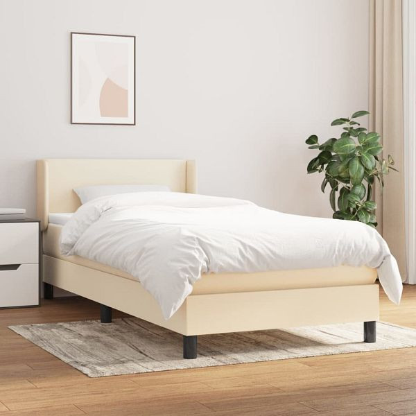 vidaXL Boxspringbett mit Matratze Creme 100x200 cm Stoff, 3129534