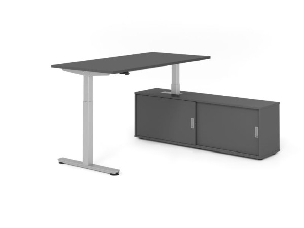 Hammerbacher Schreibtisch XMST16, 160x80cm, Platte: Graphit, T-Fuß Gestell Silber, Höhe: 71 - 120 cm, Graphit / Graphit, VXMST16SB/G/S/G/G