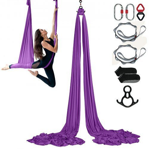 VEVOR Aerial Yoga Hängematte Set 8 x 2,8 m, Lila, Indoor 1000 kg Max, Tragfähigkeit, inkl. Socken & Stahlkarabiner & Alu-Drehgelenk, DCK822X28MSZR9A6KV0