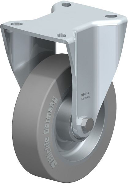 Blickle BH-ALEV 125K-1-SG Stahlblech-Bockrolle, Schwerlast-Ausführung, mit Anschraubplatte, Elastik-Vollgummi, Grau, 321091