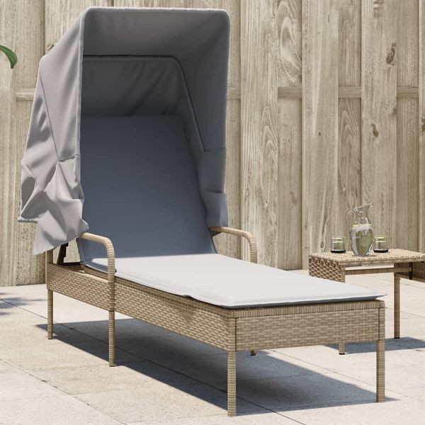 vidaXL Sonnenliege mit Dach Beige Poly Rattan, Füllung: Schaumstoff, 368191