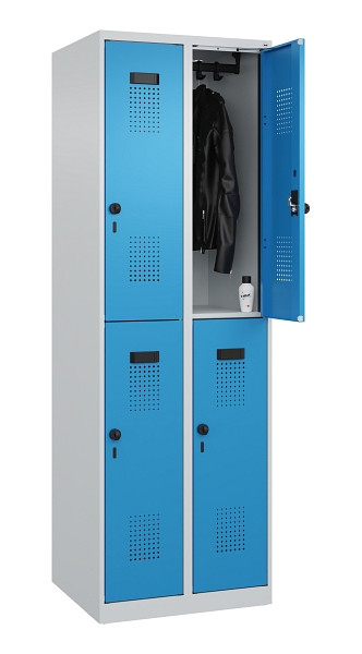 C+P Doppelstöckiger Spind Evolo PLUS, 4 Fächer, 1850x600x500mm, 7035/5012, Drehriegel, 049300-20 S10007