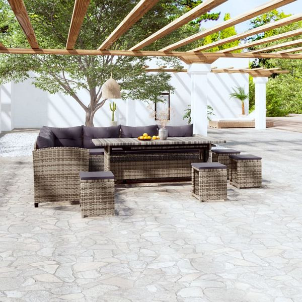 vidaXL 6-teilig Garten-Lounge-Set mit Kissen Poly Rattan Grau, 3098169