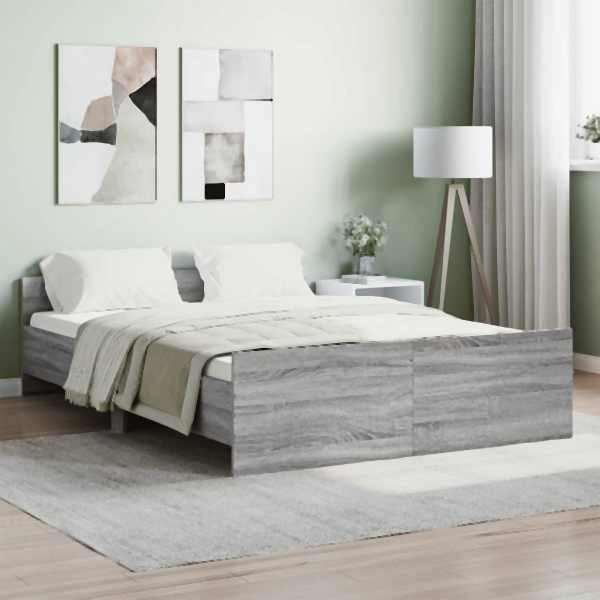 vidaXL Bettgestell mit Kopf- und Fußteil Grau Sonoma 135x190 cm, 3203794