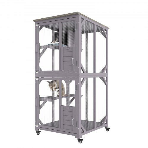 VEVOR Katzenkäfig mit 3 Ebenen und 1 Türen 760x865x1630mm aus Verzinkter Maschendraht Tannenholz 14kg pro Etage, MBSDXWHS365INNVXOV0