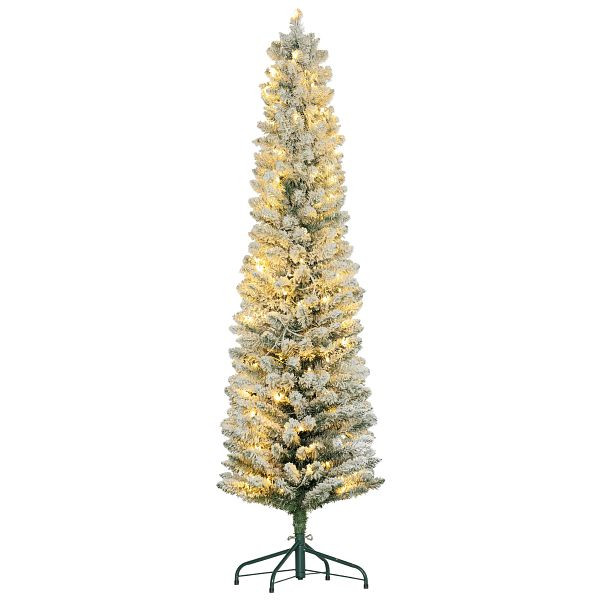HOMCOM Weihnachtsbaum 180 cm, LED-Lichterkette, Kunstkette, flammhemmend, Metallbasis, Grün, 830-887V95GN