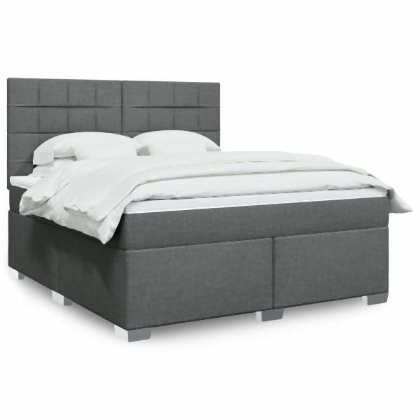 vidaXL Boxspringbett mit Matratze Dunkelgrau 180x200 cm Stoff, 3292868