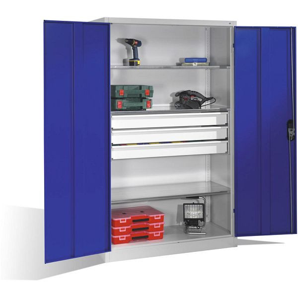 Deskin Flügeltüren-Stahlschrank SYSTEM TMF 110, Korpus Lichtgrau, Türen Enzianblau, H 1950 x B 1200 x T 600 mm, 274942
