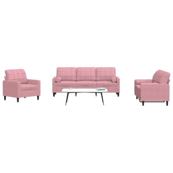 vidaXL 3-teilig Sofagarnitur mit Kissen und Nackenrollen Rosa Samt, 3278374
