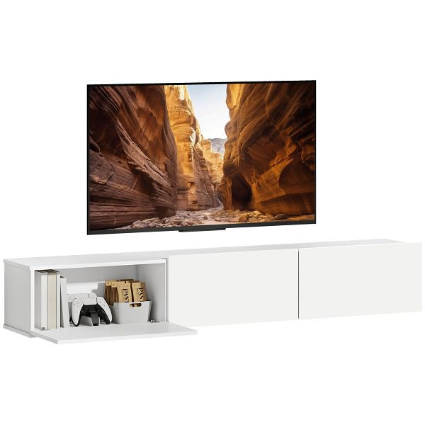 HOMCOM Schwebender TV-Schrank, Wandmontage, 3 Schubladen, viel Stauraum, 180 cm, Weiß, 83B-592V90WT