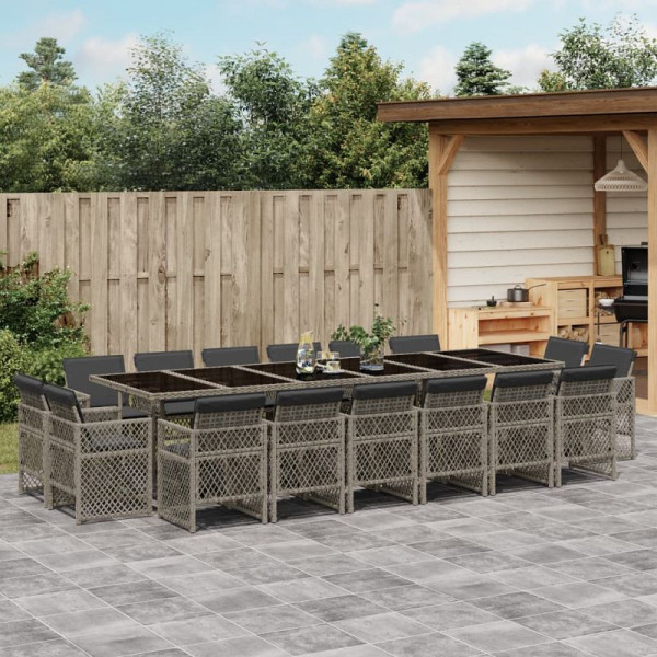 vidaXL 17-teilig Garten-Essgruppe mit Kissen Grau Poly Rattan, 3210884