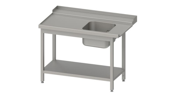 Stalgast Edelstahl Zulauftisch, Korbführung mit Gefälle, Grundboden mit 1 Becken 1400x750x880mm, Anbauseite links, Aufkantung, verschweißt, VZL14711LA