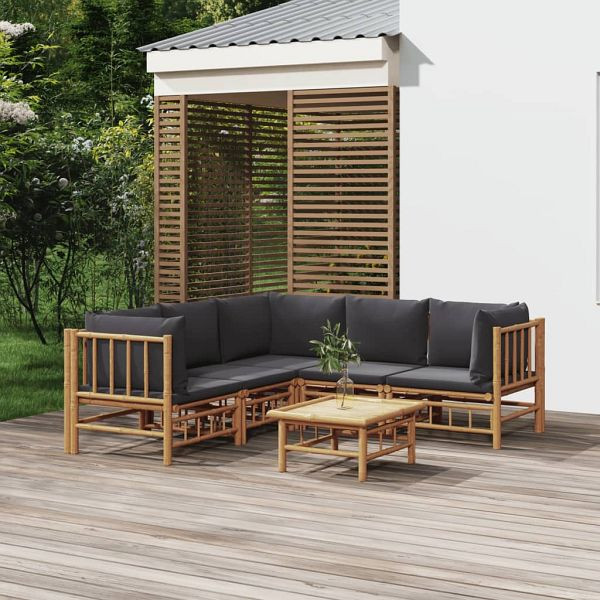 vidaXL 6-teilig Garten-Lounge-Set mit Dunkelgrauen Kissen Bambus, 3155220