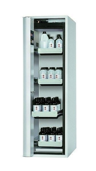 asecos Sicherheitsschrank S-PHOENIX Vol.2-90, S90.196.060.075.FDAC in lichtgrau RAL 7035 mit 4x Auszugswanne Standard (Stahlblech), 30315-001-30318