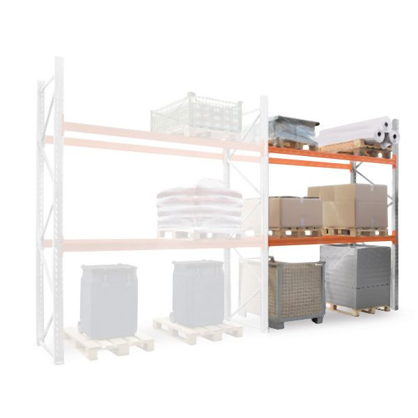 hofe Paletten-Anbauregal GRAVIS H 3360 x T 1100 x B 2800 mm, zerlegt 1 Stützrahmen, 2 Paar Auflageträger, 110/2700 mm, orange, PH-GAR-331128-2