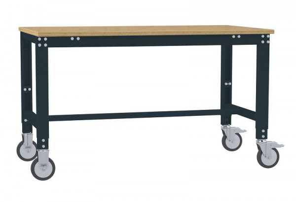 Manuflex Arbeitstisch UNIVERSAL Spezial mobil mit Multiplexplatte, BxTxH = 1250 x 600 x 752-972 mm, Anthrazit, AU7325.7016