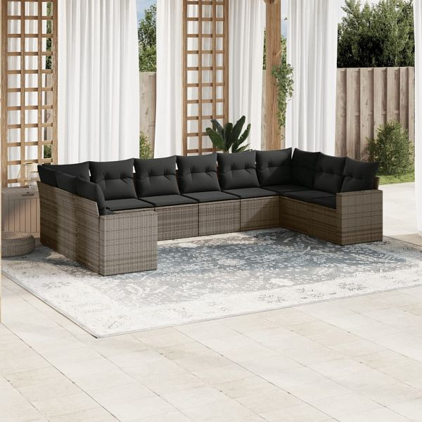 vidaXL 10-teilig Garten-Sofagarnitur mit Kissen Grau Poly Rattan, 3219460