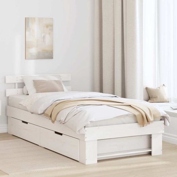 vidaXL Bettgestell mit Kopfteil Weiß 90 x 190 cm Massivholz Kiefer, 872549