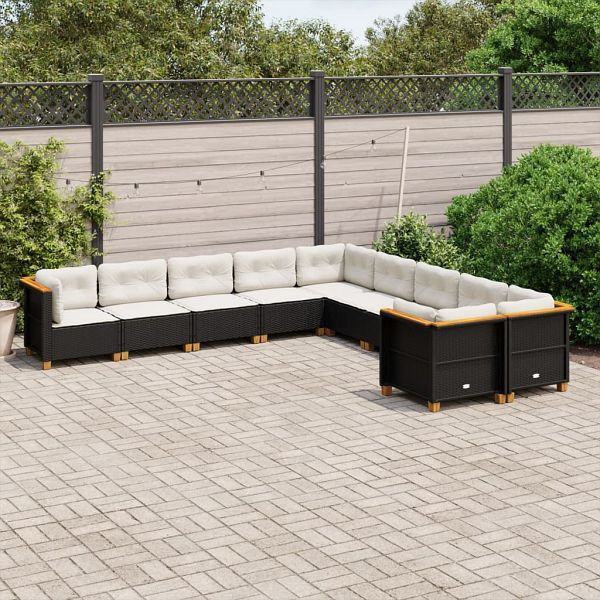 vidaXL 10-teilig Garten-Sofagarnitur mit Kissen Schwarz Poly Rattan, 3262043