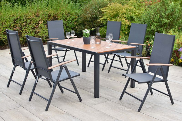 Merxx Valenza Set 7-teilig, 6 Valenza Klappsessel, folierte Armlehnen in Holzoptik, 1 Tisch 150 x 90 cm, folierte Tischplatte in Holzoptik, 51114-309