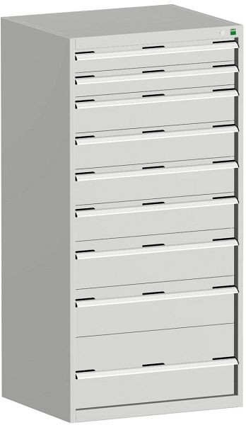 bott cubio Schubladenschrank bestückt mit 9 Schwerlastschubladen BxTxH: 800 x 750 x 1600 mm, RAL 7035, 40028040.16V