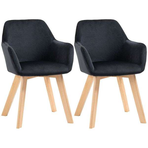 HOMCOM Esszimmerstühle, 2er-Set, modernes Design, Samtoptik, Kautschukbaumholz, 54x57x80 cm, Schwarz, 835-728V00BK