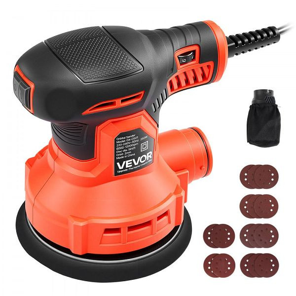 VEVOR Exzenterschleifer 250W, 127mm, 6000-12000 U/min, 6 Stufen, 16 Schleifpapiere, Staubbeutel, 3m Kabel, YSGDSGJSDKD50LY87001V2