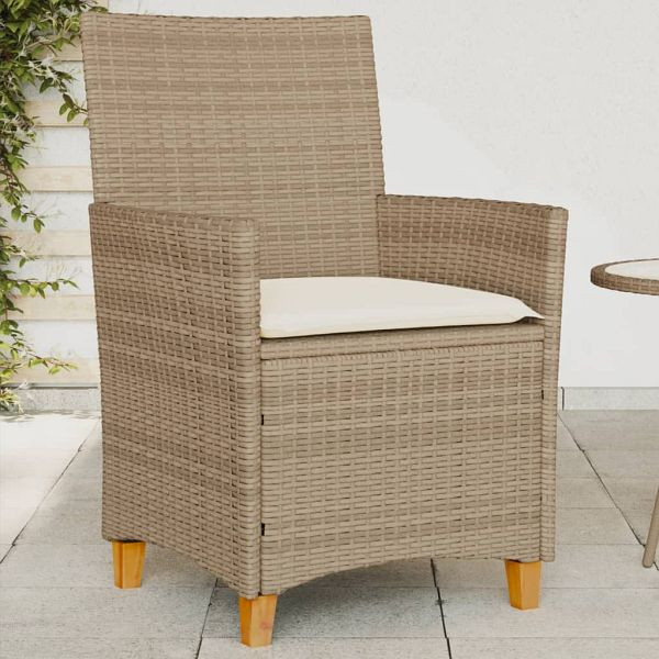 vidaXL Gartenstühle mit Kissen 2 Stück Beige Poly Rattan Massivholz, 368719