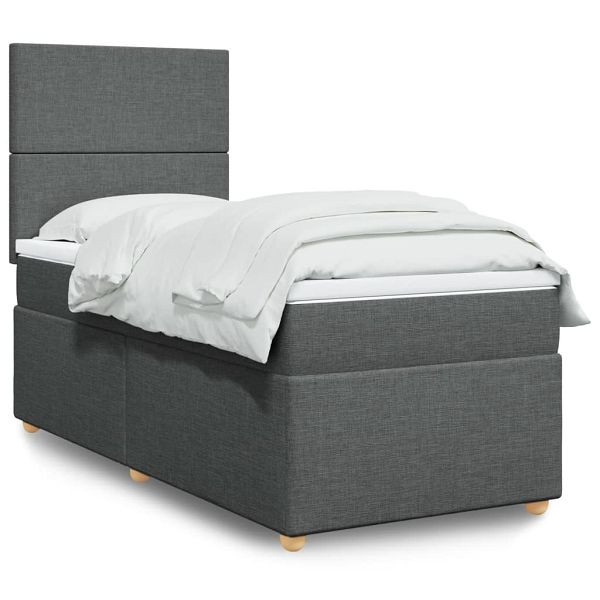 vidaXL Boxspringbett mit Matratze Dunkelgrau 90x190 cm Stoff, 3293429