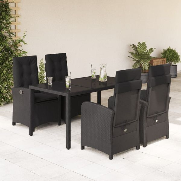 vidaXL 5-teilig Garten-Essgruppe mit Kissen Schwarz Poly Rattan, 3212206