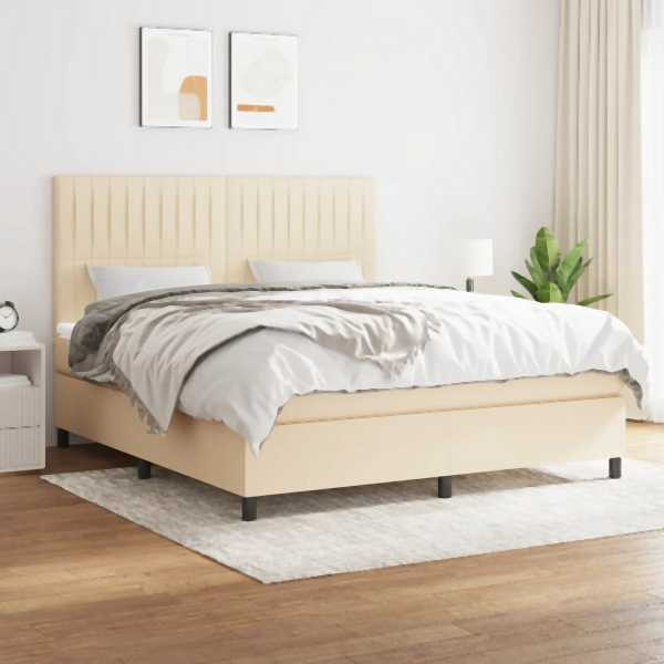 vidaXL Boxspringbett mit Matratze Creme 180x200 cm Stoff, 3141958