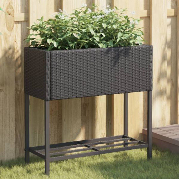 vidaXL Hochbeete mit Ablage 2 Stk. Schwarz 70x28x70 cm Poly Rattan, 3210510