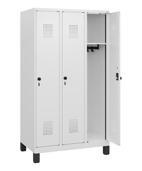 C+P Spind Evolo PLUS, Füße, 3 Abteile, 1630x900x500mm, 9016/9016, Drehriegel, 0490105-30 S10023