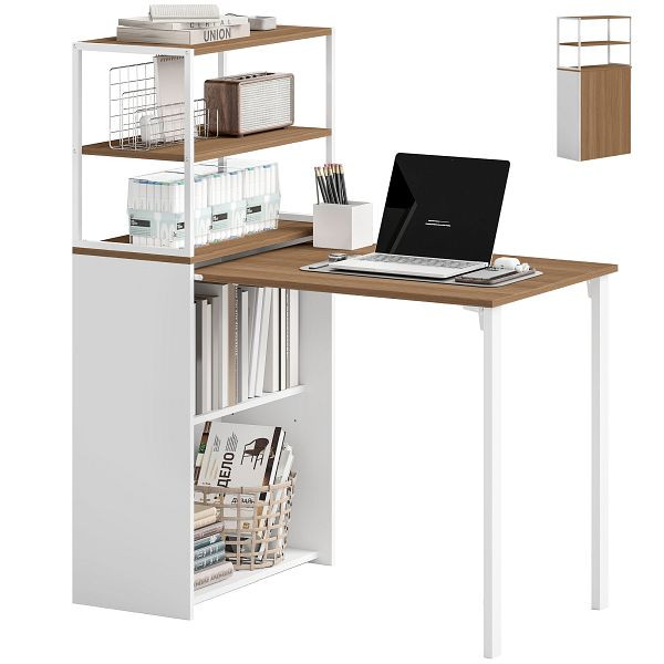 HOMCOM Schreibtisch Klappbar Küchentisch mit 4 Regal Computertisch Arbeitstisch Laptoptisch 105 x 60 x 127 cm Naturholz, 836-668V01ND