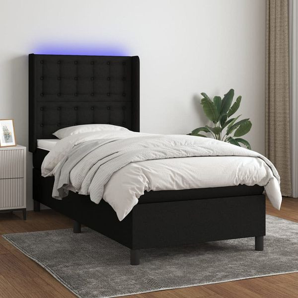 vidaXL Boxspringbett mit Matratze & LED Schwarz 100x200 cm Stoff, 3138615