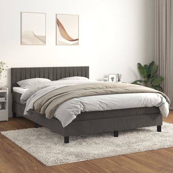 vidaXL Boxspringbett mit Matratze Dunkelgrau 140x200 cm Samt, 3141426