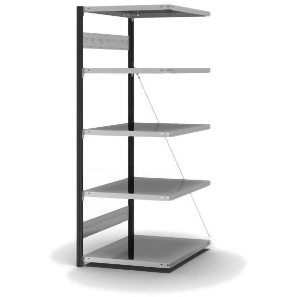 hofe Anbauregal, zerlegt, 5 Böden 2000 x 800 x 750 mm, verzinkt Stützprofile - anthrazitgrau/RAL 7016, HAA208007XL