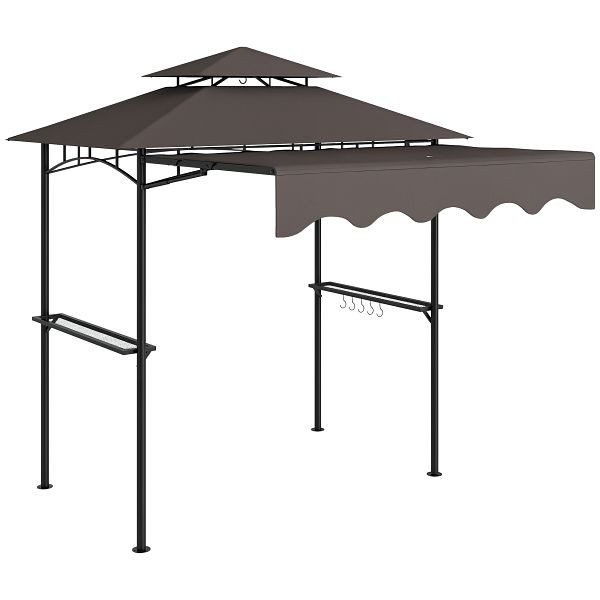 Outsunny Grillpavillon 242x232x248 cm wasserabweisend flammhemmend Gartenpavillon mit Doppelschichtdach Kaffee, 84C-630V00CF