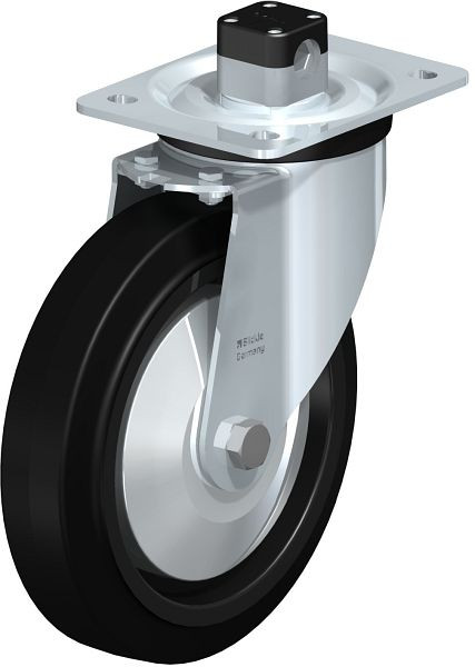 Blickle L-POEV 200XKA-CS11-FA Stahlblech-Lenkrolle, mittelschwere Ausführung, mit Anschraubplatte & Zentralfeststeller, Elastik-Vollgummi, Schwarz, 850792