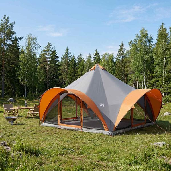 vidaXL Tipi Zelt Grau und Orange 18-Personen Polyester und Stahl, 42028621