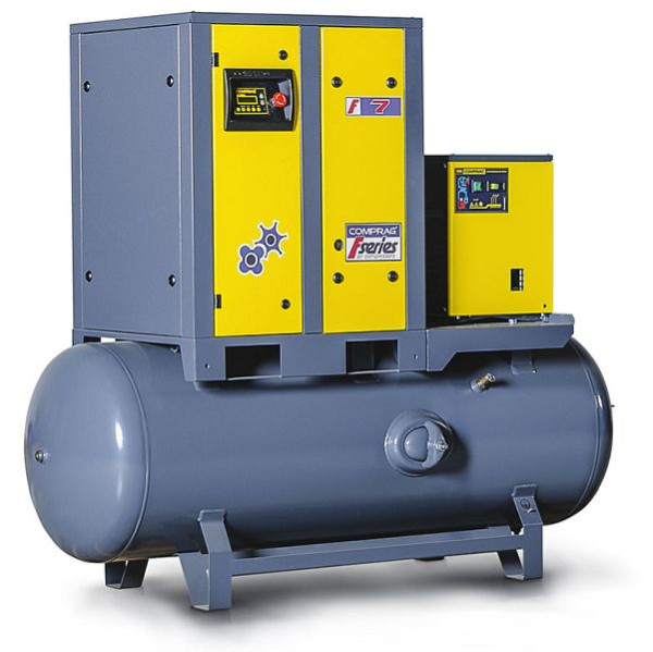 Comprag Schraubenkompressor FRD0510-500, montiert auf liegendem Behälter 500 l und mit Kältetrockner, 11410111
