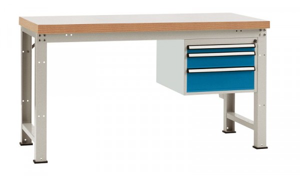 Manuflex Komplett-Werkbank Grund PROFI Standard mit Kunststoff-Platte, BxTxH = 1500 x 700 x 840 mm, lichtgrau/brillantblau, WP5417.0002