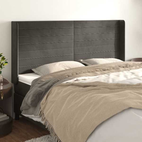 vidaXL Kopfteil mit Ohren Dunkelgrau 183x16x118/128 cm Samt, 3119781