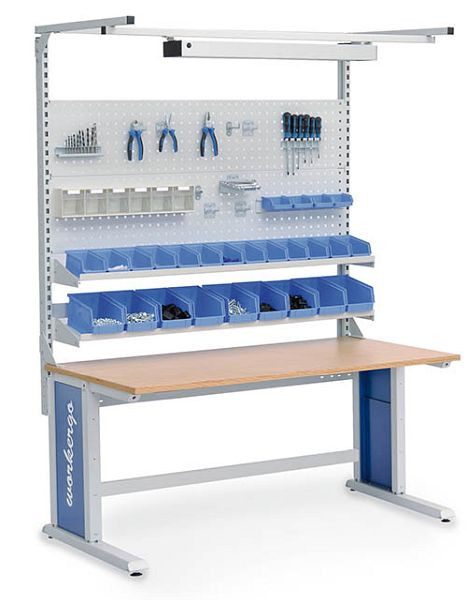 Bedrunka+Hirth Multi-Wand-Aufbau workergo mit Obergestell, 2x Lochplatte, 2x Fachboden, Maße in mm (BxTxH): 1500 x 750 x 1250, 4C150-3