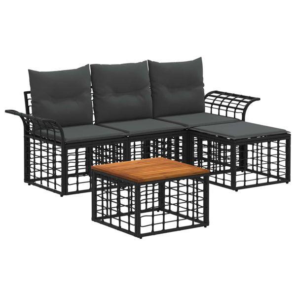vidaXL Outdoor-Sofagarnitur 5-teilig Schwarz und Dunkelgrau Polyester, 3437677
