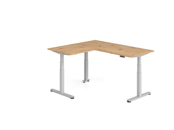 Hammerbacher Sitz-Steh-Winkeltisch 160x180cm Asteiche/Silber, VXDSMW1908/R/S