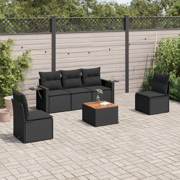 vidaXL 6-tlg. Garten-Sofagarnitur mit Kissen Schwarz Poly Rattan, 3224501